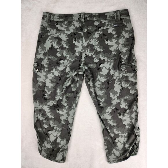 Eddie Bauer Womens Travex Pants Size 10 Green Camo Cropped Ruched Capri Athletic - Picture 5 of 16